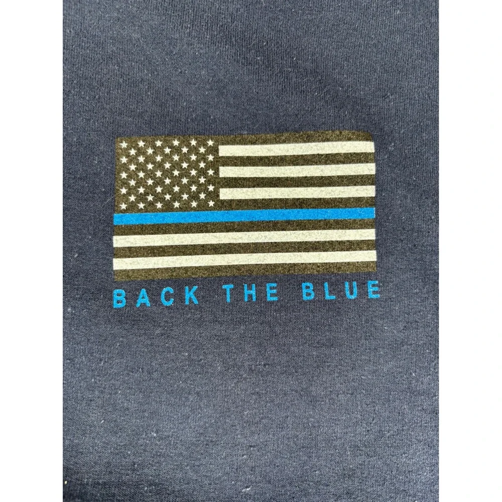 Gildan Hoodie Mens Large Navy Blue Good Back The Blue Semi Truck Graphic Support